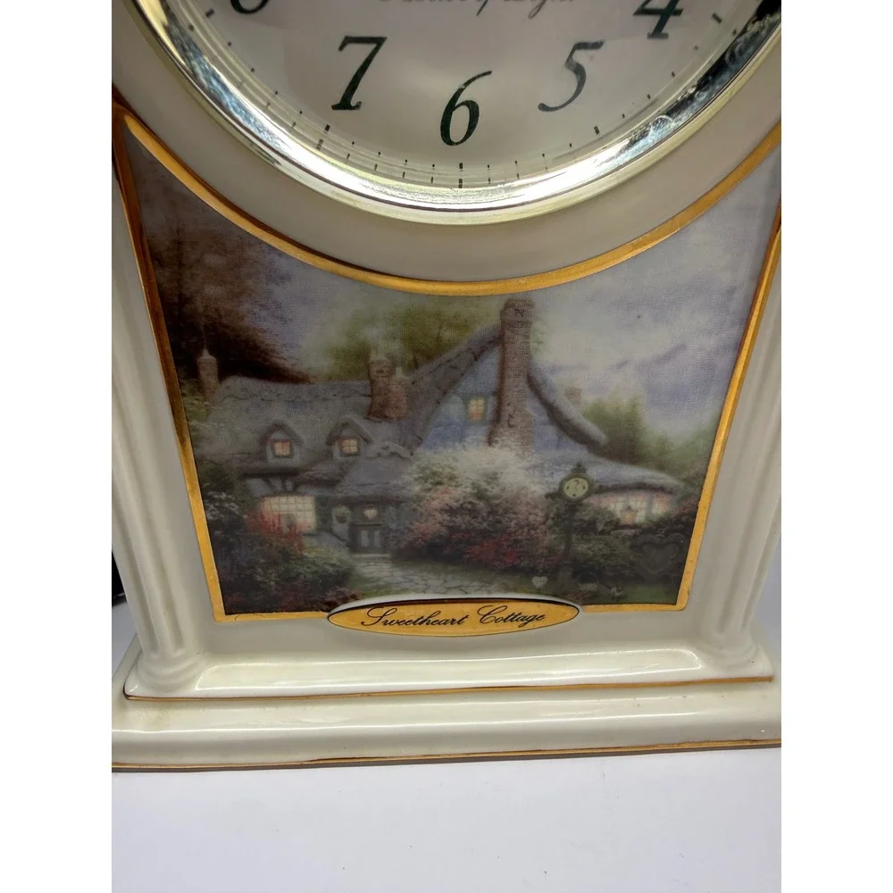 Thomas Kinkade Sweetheart Cottage Mantel Clock Painter of Light Cream Gold Tone